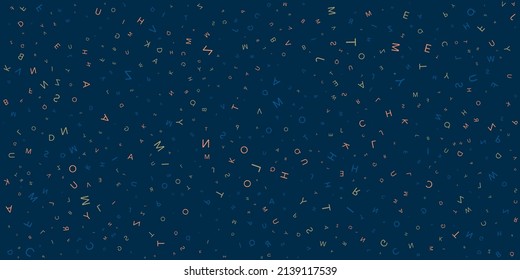 Various Dark Colorful Randomly Placed, Sized and Oriented Letters Pattern - Texture, Background, Design Element in Editable Vector Format