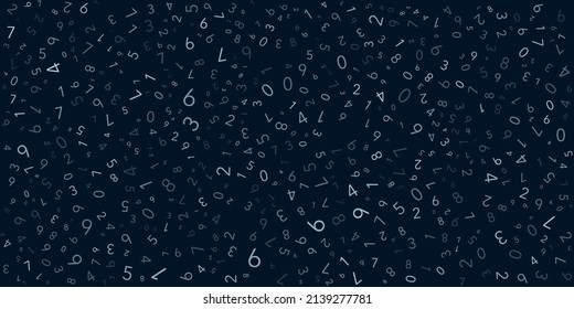 Various Dark Colorful Randomly Placed, Sized and Oriented Numbers Pattern - Texture, Background, Design Element in Editable Vector Format