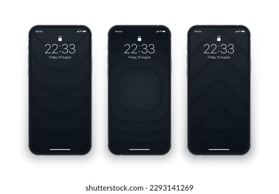 Various Dark Grey Layered Smooth Blurred Dynamic Structure Modern Wallpapers Set On Photorealistic Mobile Phone Screen Isolated On White Background  Set Of Vertical Abstract Backgrounds For Smartphone