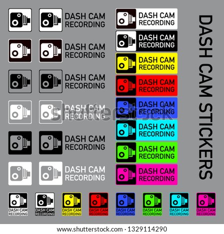 Various Dash Cam Recording Logo stickers in various designs for car, van or truck.