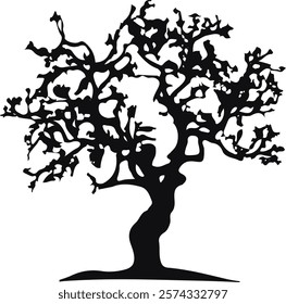 various deciduous trees silhouettes on the white background, Black tree silhouettes isolated on white 
vector illustration.