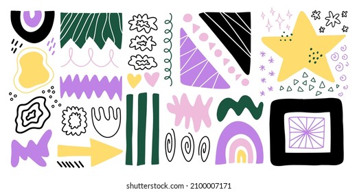 Various decorative abstract shapes. Hand-drawn creative print design elements.