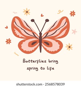 Various decorative cute butterflies and moths. Vector hand drawn illustration. All elements are isolated.