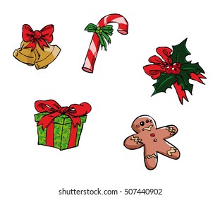 various decorative elements Christmas theme.