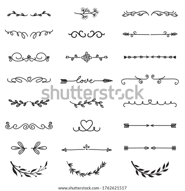 Various decorative text
dividers set. Black hand drawn ornament borders and calligraphic
elements isolated vector illustration collection. Decoration and
ornaments concept