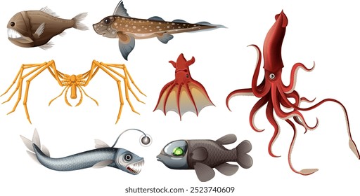 Various deep sea creatures in vector format