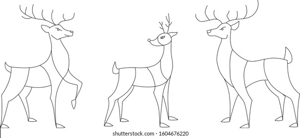 various deer line on the white background