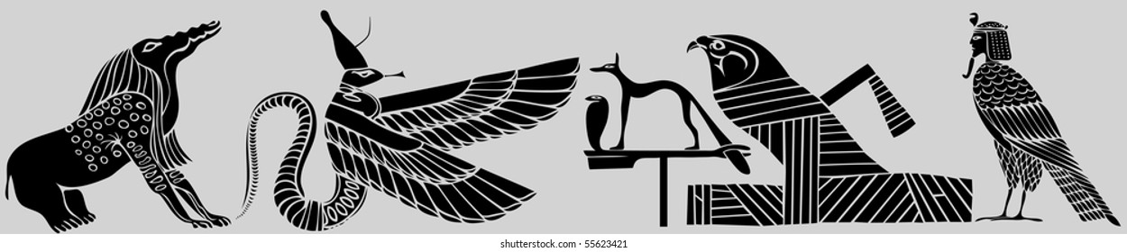 various demons of ancient Egypt - ancient art - vector