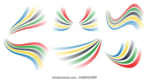 Various design elements - colorful stripes, lines, curves isolated on white background. Gradient abstract shapes for sport event, championship, competition banners, posters, cards.