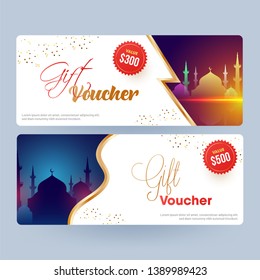 Diseño variado de Voucher Regalo o de cupón con mezquita de silueta y valor diferente.
