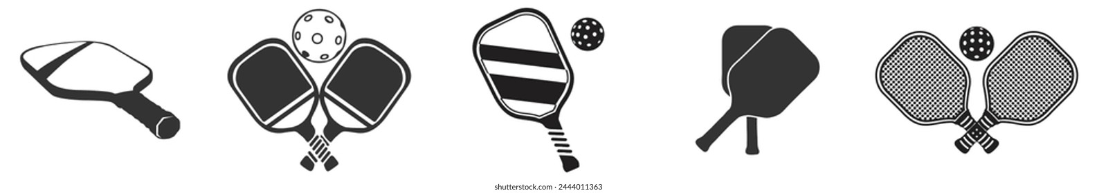 Verschiedenes Design von Paddles Pickleball Schwarz. Hochwertige Vektorgrafik. Pickleball-Silhouette