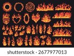 Various designs combining fire shapes including flames circles and symbols like hearts. The colors range from bright orange to deep red showcasing dynamic and captivating visuals.