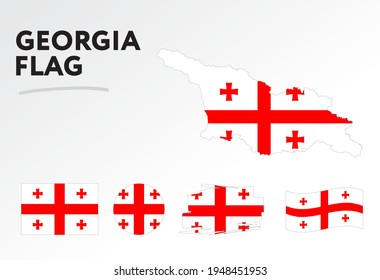 Verschiedene Designs der Flagge und Karte Georgiens. Weltflaggen. Vektorset. Circle Icon. Pinselstrich. Vorlage für den Unabhängigkeitstag.