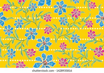 
Various designs of typical Indonesian batik motifs are mixed with floral patterns in an abstract form