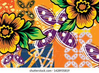 
Various designs of typical Indonesian batik motifs are mixed with floral patterns in an abstract form