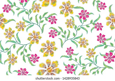 
Various designs of typical Indonesian batik motifs are mixed with floral patterns in an abstract form