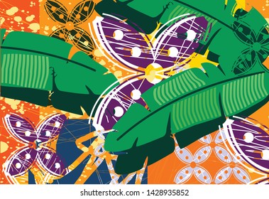 
Various designs of typical Indonesian batik motifs are mixed with floral patterns in an abstract form