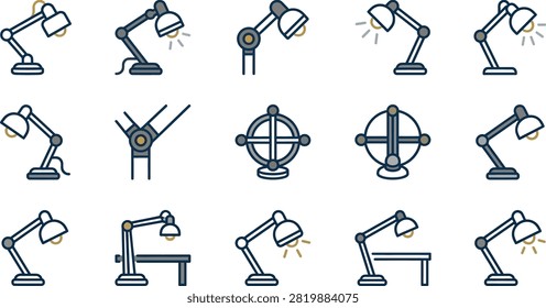 Various desk lamps on white background