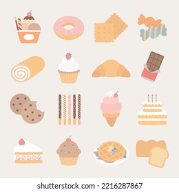 Diverso juego de vectores vectoriales de ilustraciones de alimentos para postres