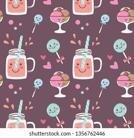 various dessert in kawaii background