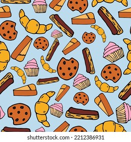 various desserts on a blue background