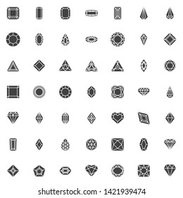 Various diamond shapes vector icons set, modern solid symbol collection, filled style pictogram pack. Signs logo illustration. Set includes icons as heart shaped diamond, gemstone, precious brilliant