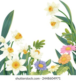 Diferentes flores de primavera de la naturaleza floreciente