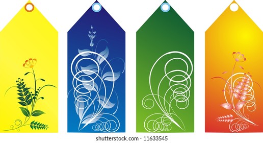 Various different coloured gift tags with floral elements