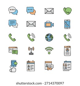 Varios iconos de comunicación digital, incluidos mensajes y correos electrónicos