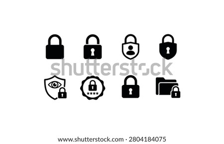 Various digital security padlocks and privacy shield emblems.