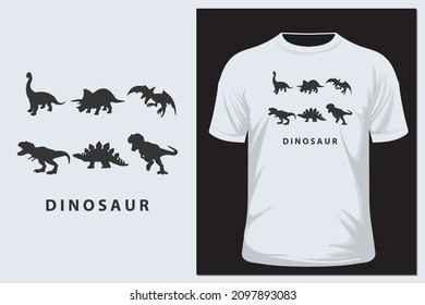various dinosaurs silhouette vector illustration. T shirt and sticker