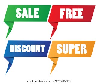 various discount tags and labels