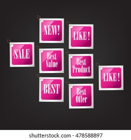 various discount  tags, labels