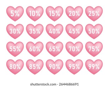 Various discounts for sale heart shaped stickers vector illustrations for product design on marketplaces advertising banners and promotions