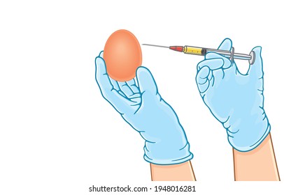 Various disease treatment ideas for everyone on earth. By doing experiments with living things such as eggs, chickens and mice. Illustration, art, graphic retro style in vector isolated on background.