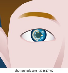 various display on contact lens, image illustration, vector