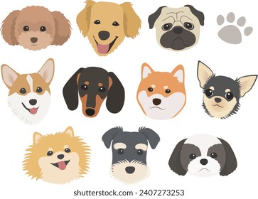 Various dog breeds face illustration set 2 svg