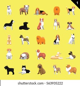 Various Dog Breeds Vector Illustration Set 1