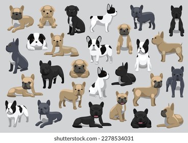 Various Dog French Bulldog Characters Cartoon Vector Illustration Set
