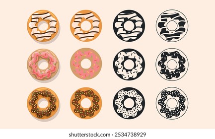 Various of donut. Colored vector illustration.