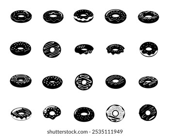 Varios iconos de donuts conjunto de ilustraciones Vector	