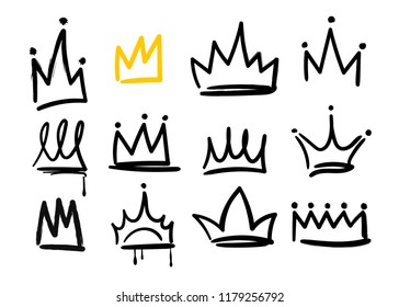 Various doodle crowns  Hand drawn vector set  All elements are isolated