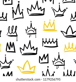 Various doodle crowns. Hand drawn vector seamless pattern