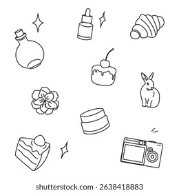 various doodles of food, flowers, animals and objects