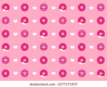 Various doughnut and heart pattern background.