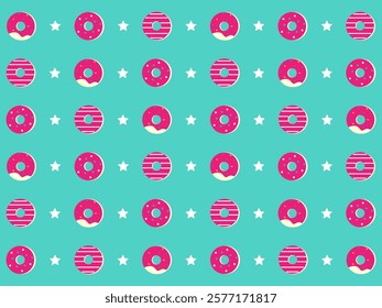 Various doughnut and stars pattern background.