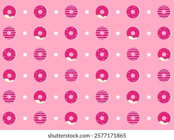 Various doughnut and stars pattern background.