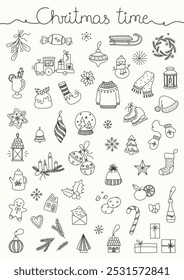 Various drawings on the theme of Christmas. Cozy Winter hand drawn illustration.