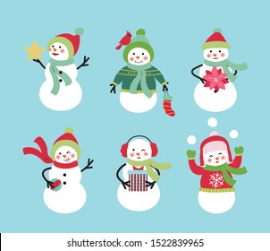 Various dressed up snowmen collection