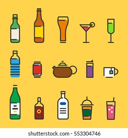 Various drink beverage icons vector illustration flat design